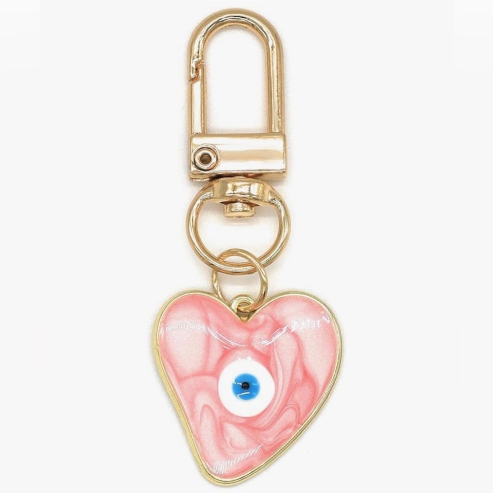 Gold and Pink Heart Keychain